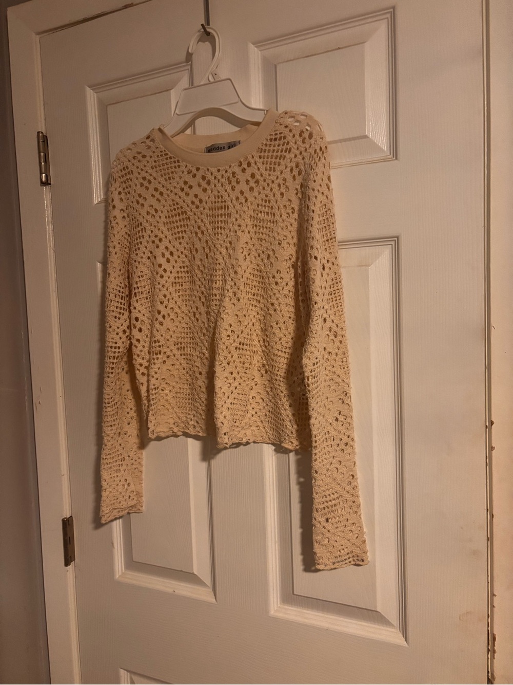 Madden Girl Cream Open-Knit Crewneck Sweater Large